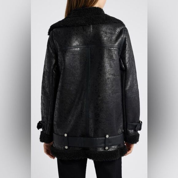 Avec Les Filles Faux Shearling Biker Jacket Grunge Fall Oversized - Picture 3 of 6